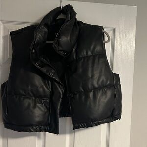 Zara Black Logo Label Quilted Vest